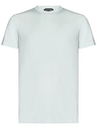 Tom Ford Glass Green Crewneck T-shirt With Logo Embroidery