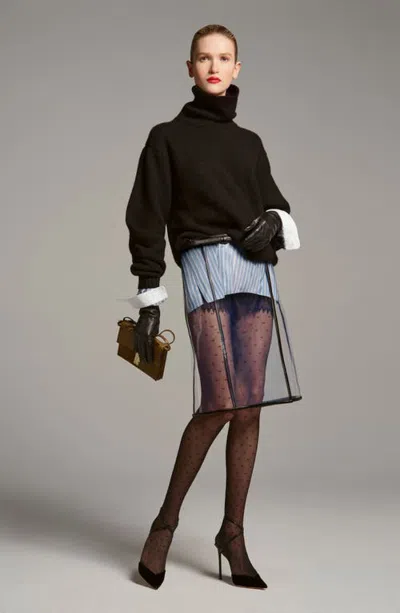 Tom Ford Glass Tech Leather Midi Skirt In Black