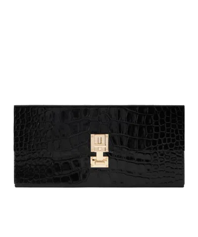 Tom Ford Glossed Croc-effect Leather Clutch In Black