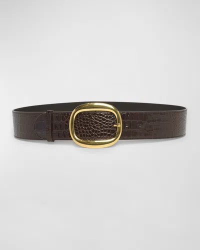 Tom Ford Glossy Croc-stamped Leather Belt In Brown