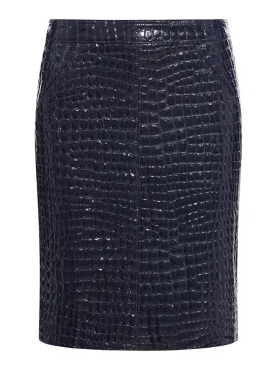 TOM FORD TOM FORD GLOSSY CROCO EMBOSSED GOAT LEATHER SKIRT