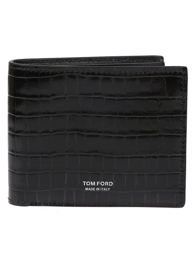 Tom Ford Glossy Printed Croc Wallet In Black