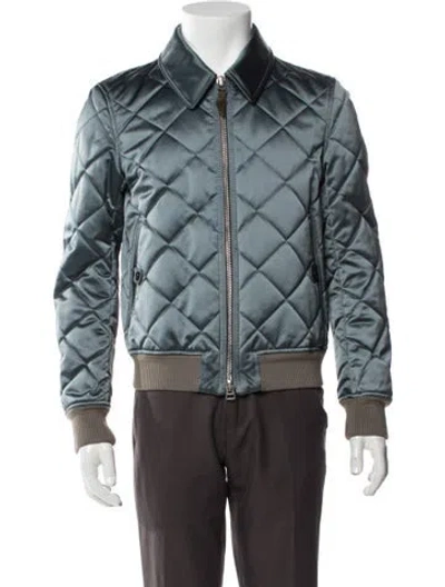 Pre-owned Tom Ford Goat Leather Bomber Jacket In Blue