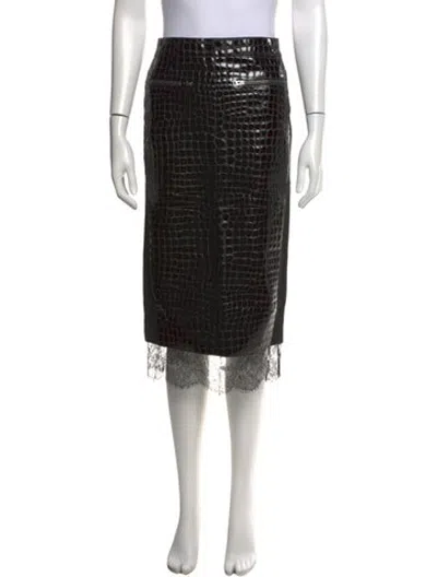 Pre-owned Tom Ford Goat Leather Midi Length Skirt In Black