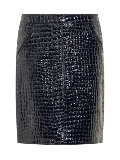 Tom Ford Goffrata Crocodile-print Mini Skirt In Blue