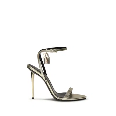 Tom Ford Gold Goatskin Stiletto Heel Sandals In Silver