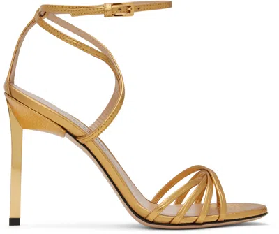 Tom Ford Gold Laminated Printed Lizard Ida Heeled Sandals In 1y023 Light Bronze