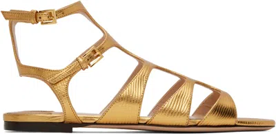 Tom Ford Gold Laminated Printed Lizard Sandals In 1y023 Light Bronze
