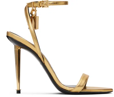 Tom Ford Gold Nappa Padlock Pointy Naked Heeled Sandals