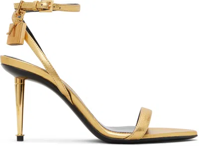 Tom Ford Gold Nappa Padlock Pointy Naked Heeled Sandals