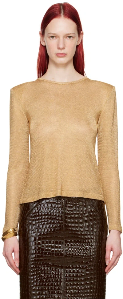 Tom Ford Gold Padded Shoulder Long Sleeve T-shirt In By001 Gold