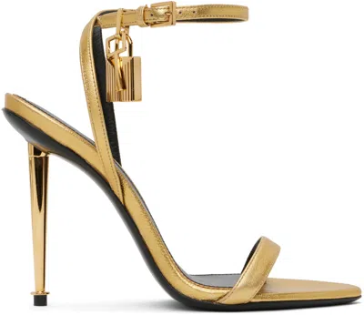 Tom Ford Gold Padlock Pointy Naked Heeled Sandals In 1y004 Gold