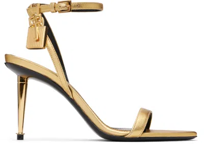 Tom Ford Gold Padlock Pointy Naked Heeled Sandals In 1y004 Gold