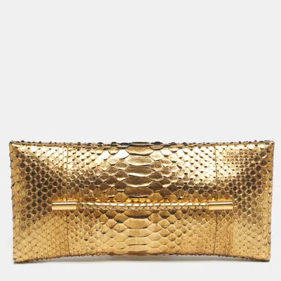 Pre-owned Tom Ford Gold Python Ava Clutch