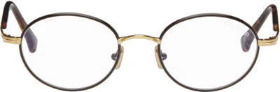 Tom Ford Gold Round Blue Block Glasses In Brown
