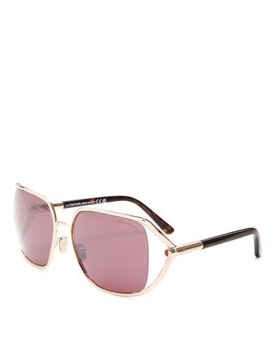 Tom Ford Goldie Square Sunglasses, 60mm In Gold/pink Solid
