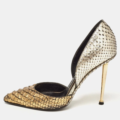 Pre-owned Tom Ford Gold/silver Python D'orsay Pumps Size 39