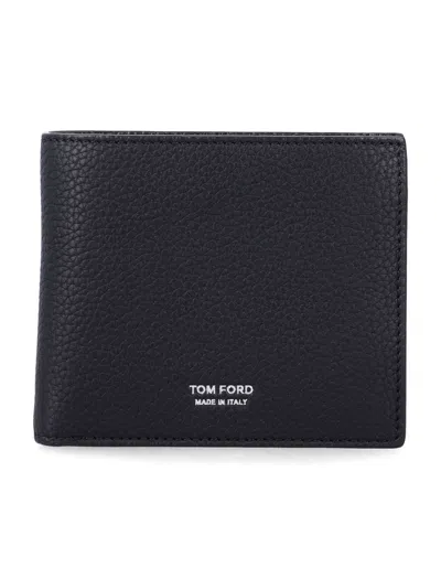 Tom Ford Grain Leather Bifold Wallet With Embossed Logo In Nero