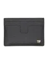 Tom Ford Textured Black Leather Card Holder In Gray