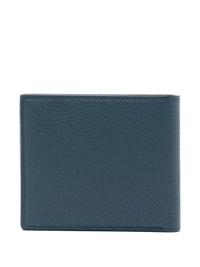 Tom Ford Grain Leather Classic Bifold Wallet In Blue