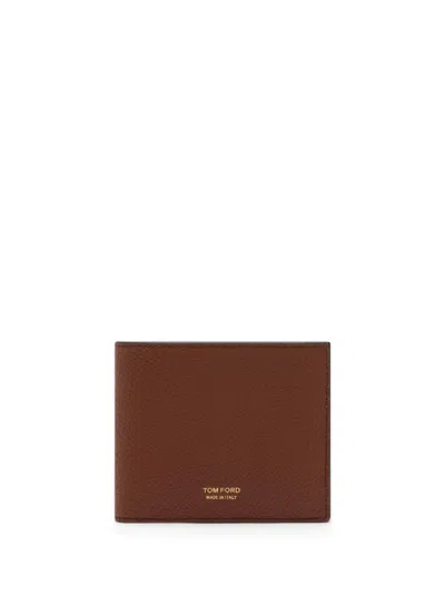 Tom Ford Grain Leather Classic Bifold Wallet In Brown