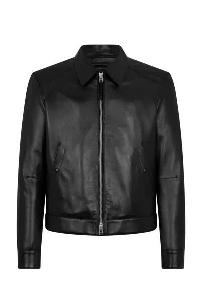 Tom Ford Grain Leather Collar Jacket In Black