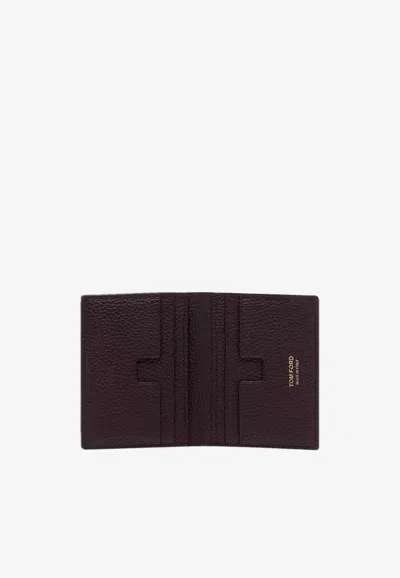 Tom Ford Grain Leather Folding Card Holder In Purple