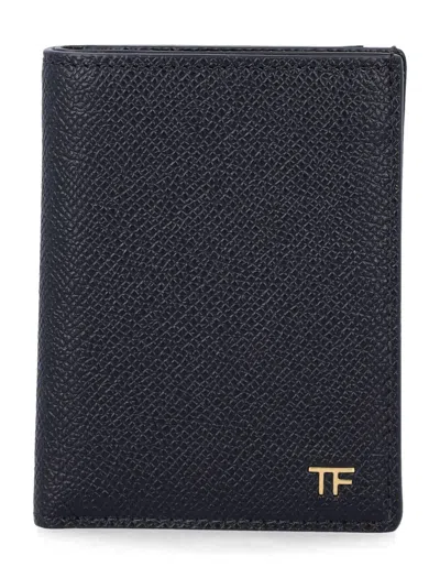Tom Ford Grain Leather Folding Cardholder In Black