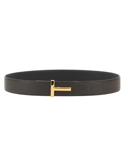 Tom Ford Grained Calf Leather Belt In Brown