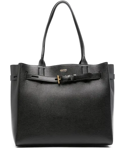 Tom Ford Grain Leather Medium Tote In Black