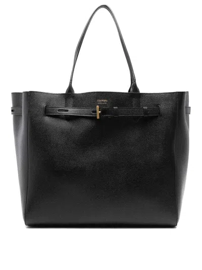 Tom Ford Hammered Leather Tote Bag In Black