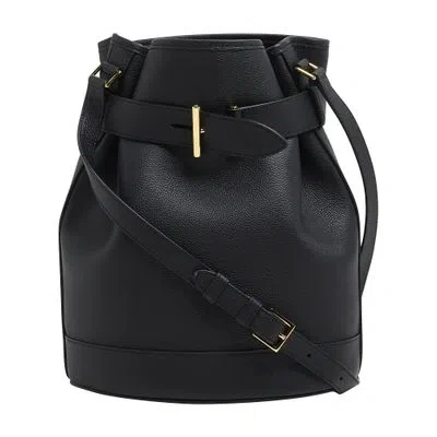 Tom Ford Grain Leather Medium Bucket Bag In Black