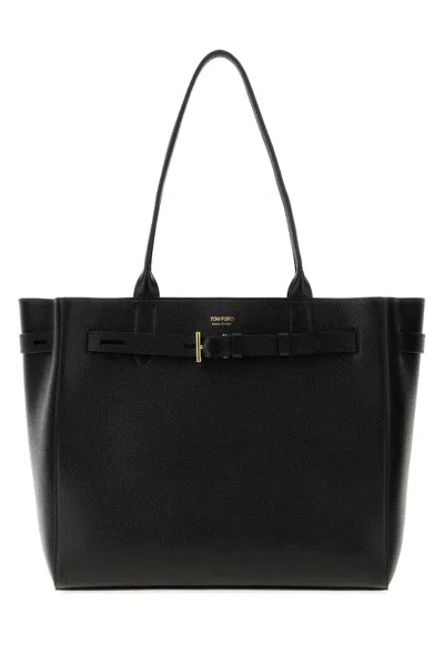 Tom Ford Grain Leather Medium Tote In Black