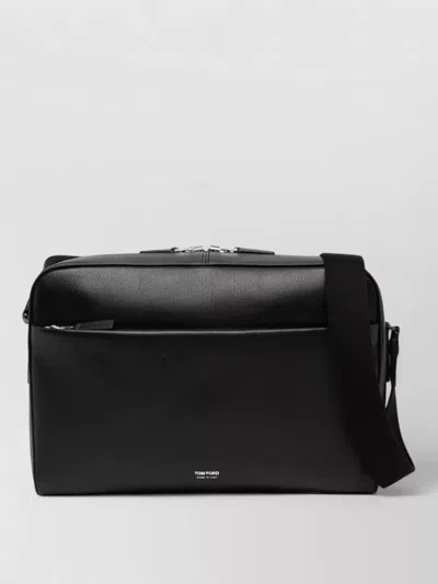 Tom Ford Grain Leather Messenger Bag Adjustable Strap In Black