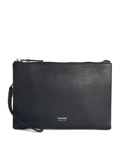 Tom Ford Grain Leather Minimal Slim Pouch With Wristlet In Black