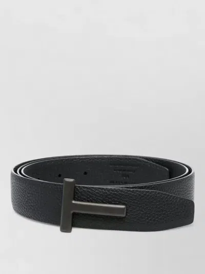 Tom Ford Grain Leather Reversible T Belt 30 Mm In Black