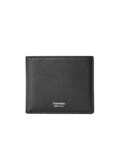 Tom Ford Grain Leather Short Foldable Wallet In Black
