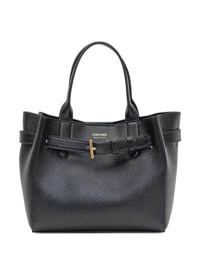 Tom Ford Grain Leather Small Tote Bag In Black