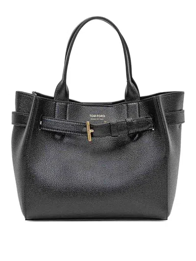 Tom Ford Grain Leather Small Tote Bag In Black