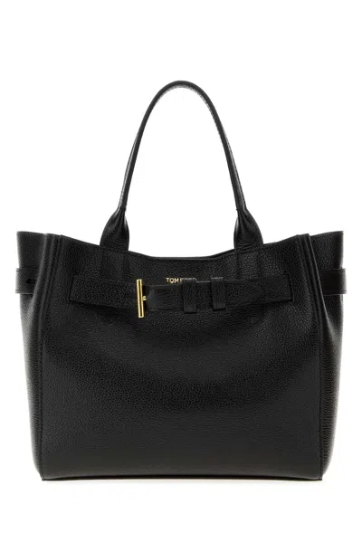 Tom Ford Grain Leather Small Tote In Black