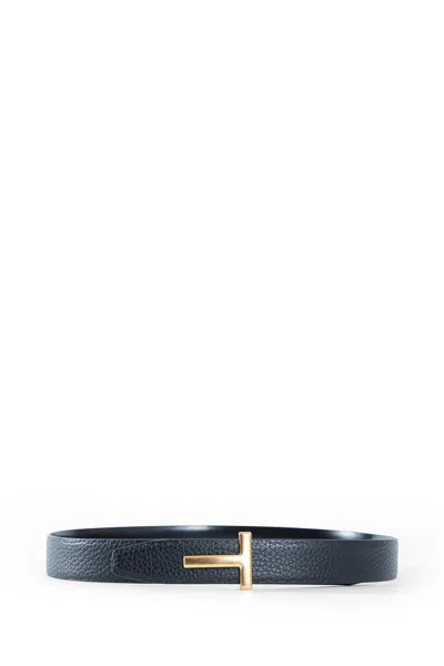Tom Ford Grain Leather T Icon Belt In Black