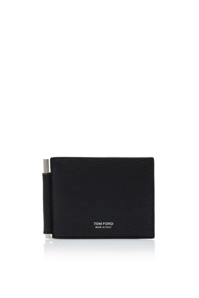 Tom Ford Grain Leather T Line Clip Wallet In Black