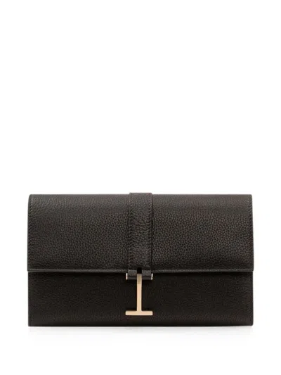 Tom Ford Grain Leather Wallet On Strap In Black