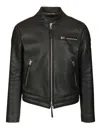 Tom Ford Fitted Black Leather Jacket With Stand Collar And Zippered Cuffs In Black