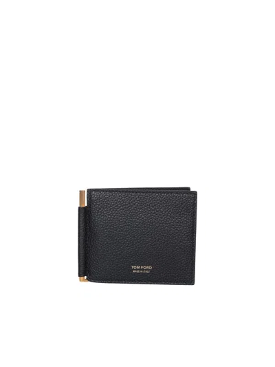 Tom Ford Men's Leather T-line Billfold Wallet W/ Money Clip In Black