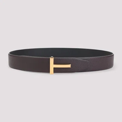 Tom Ford Grained Calf Leather Belt In Brown