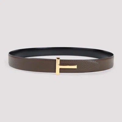 Tom Ford Grained Calf Leather Belt In Green