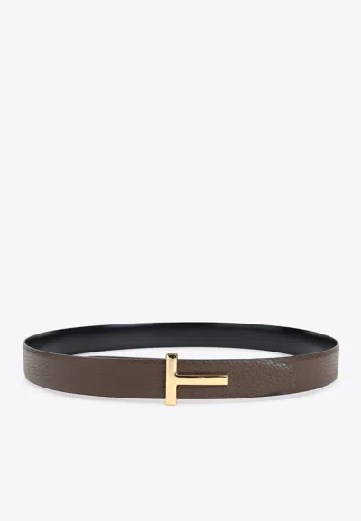 Tom Ford Grained Calf Leather Belt In Green