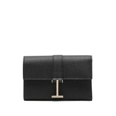 Tom Ford Grained Calf Leather Tri-fold Wallet In Black
