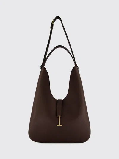 Tom Ford Grained Calfskin Hobo Bag With Monogram Logo In Brown
